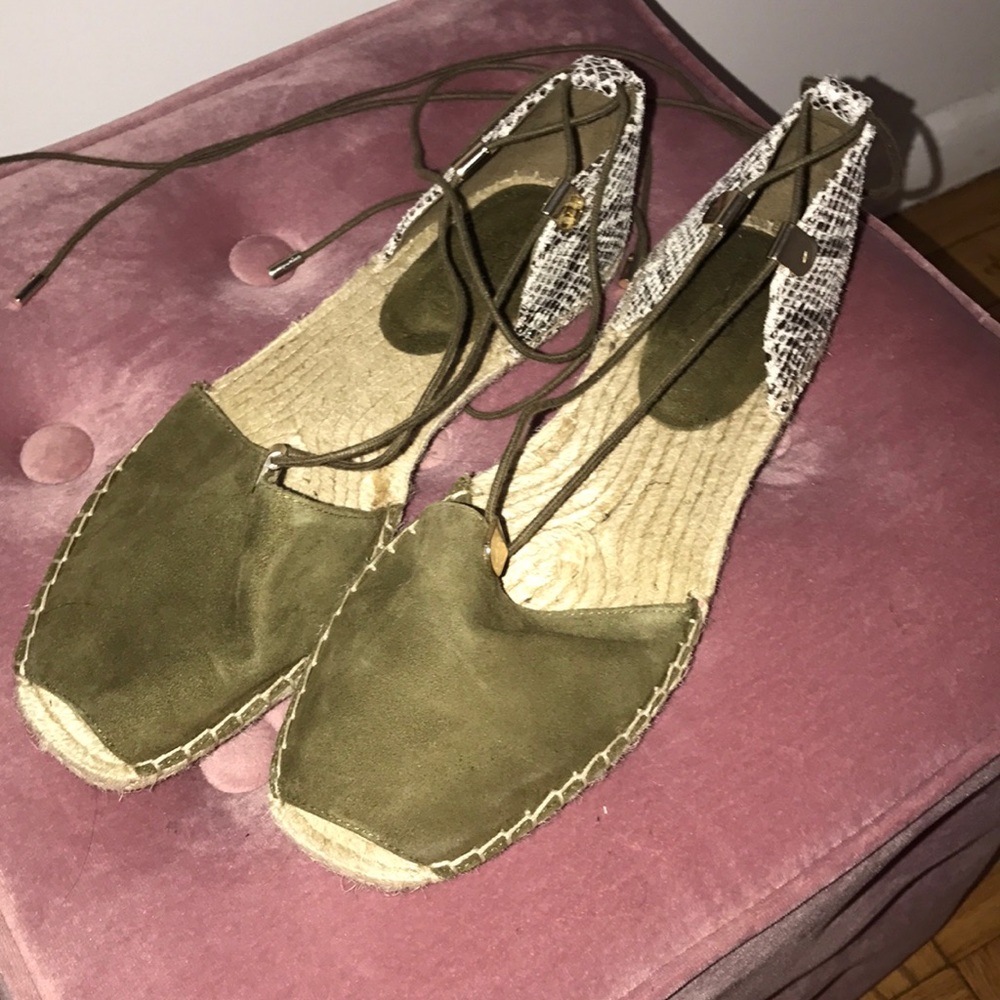 ALDO Green Suede Espadrilles With Snake Skin Back